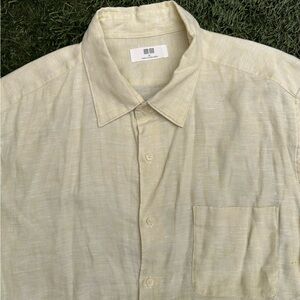 Uniqlo Men’s Premium Linen Pocket Shirt Long Sleeve Button Up Butter Yellow XL